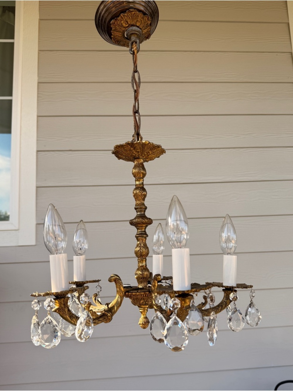 Vintage Brass and Crystal Chandelier